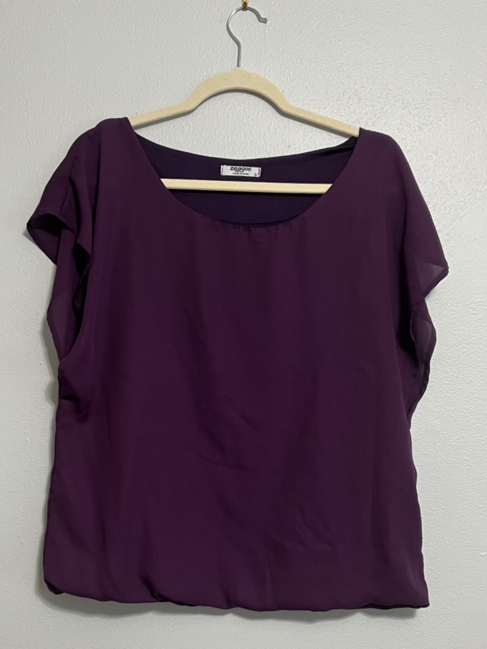 Zeagoo Purple Flutter Sleeve Blouson Top Women’s S